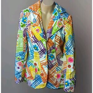 Vintage 1970s Gregg Draddy Psychedelic Dayglow Floral Hawaiian Suit Jacket Sz S